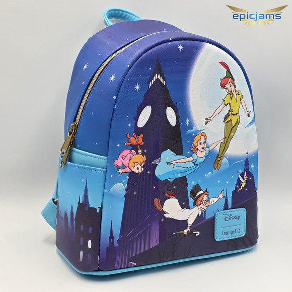 Loungefly Disney Peter Pan Night Flight Tinker Bell Blue Mini Backpack Bag New - Picture 2 of 5